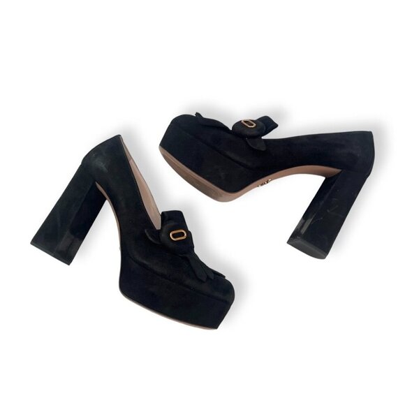 Prada Suede fringe block heels shoes size 38.5 - Picture 3 of 11